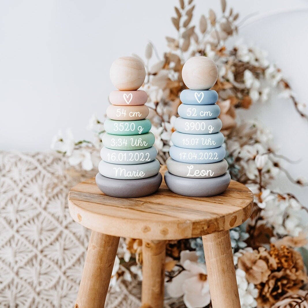 Personalized Stacking Tower Baby Wooden Toys Baby Birth Gift Christmas Gift