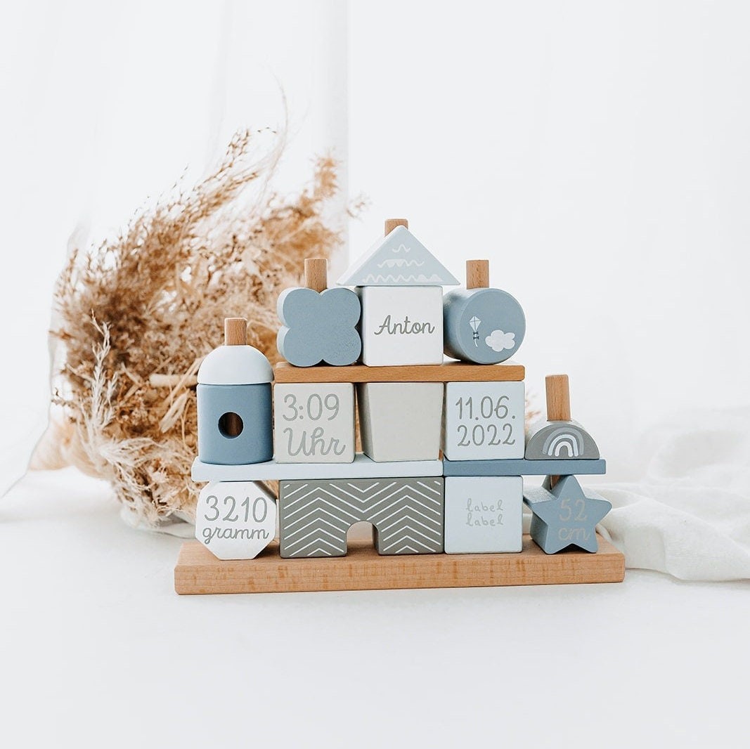 Personalized Wooden Stacking House with Name Baby Wooden Toys Newborn Gift Christmas Gift