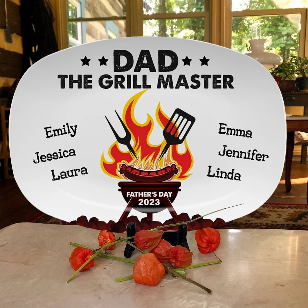 Personalized Grilling Plate with Kids Name for Dad Father's Day Gift