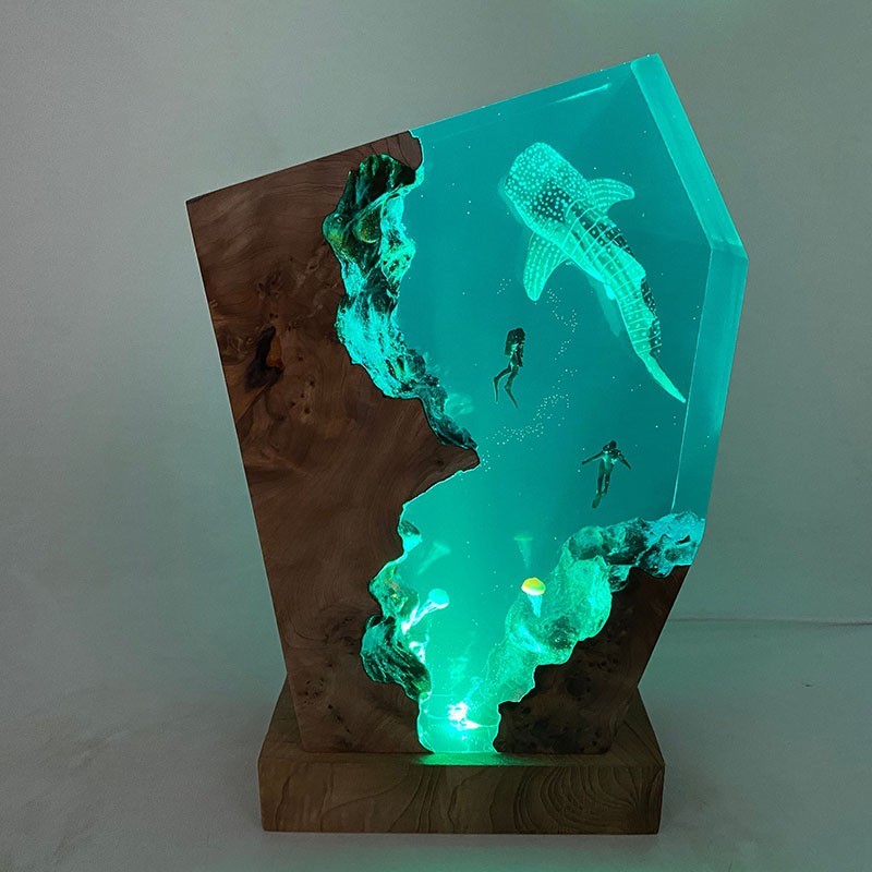 Whale Shark and Scuba Divers Ocean Resin Lamp