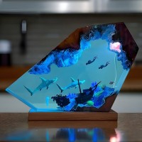 Hammerhead Sharks and Scuba Divers Ocean Resin Lamp