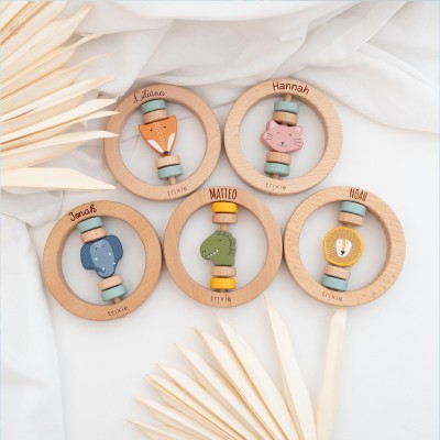 Personalized Baby Rattle with Name Baby Wooden Toys Newborn Gift Christmas Gift