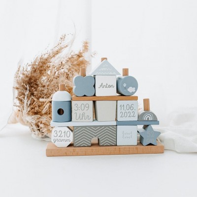 Personalized Wooden Stacking House with Name Baby Wooden Toys Newborn Gift Christmas Gift