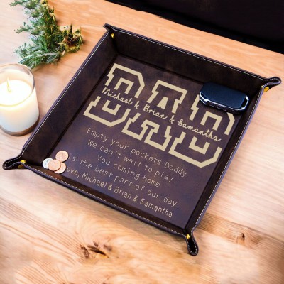 Personalized Genuine Leather DAD Valet Tray Father's Day Catchall Tray Gift for Dad From Kids