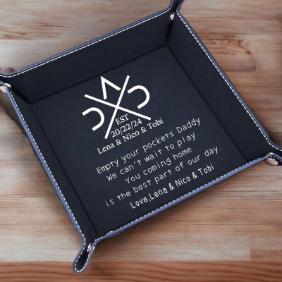 Personalized Genuine Leather DAD PAPA Valet Tray Father's Day Catchall Tray Gift for Dad From Kids