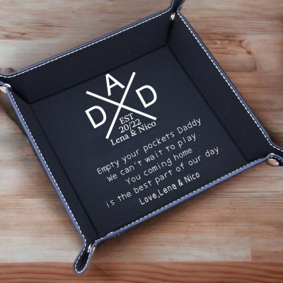 Personalized Genuine Leather DAD PAPA Valet Tray Father's Day Catchall Tray Gift for Dad From Kids