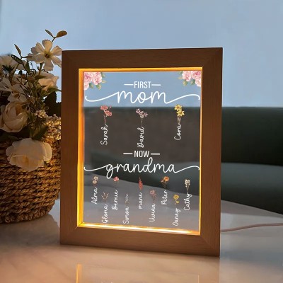 First Mom Now Grandma Personalized Family Birth Flower Night Light with Names Mother's Day Gift