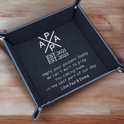 Personalized Genuine Leather PAPA Valet Tray Father's Day Catchall Tray Gift for Dad From Kids