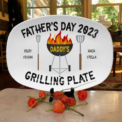 Personalized Grilling Plate with Kids Name for Dad Father's Day Gift
