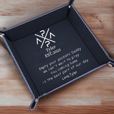Personalized Genuine Leather PAPA Valet Tray Father's Day Catchall Tray Gift for Dad From Kids