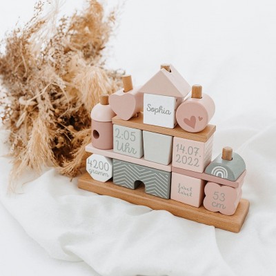 Personalized Wooden Stacking House with Name Baby Wooden Toys Newborn Gift Christmas Gift