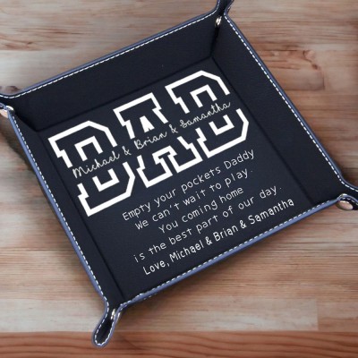 Personalized Genuine Leather DAD Valet Tray Father's Day Catchall Tray Gift for Dad From Kids