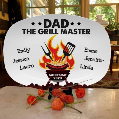 Personalized Grilling Plate with Kids Name for Dad Father's Day Gift