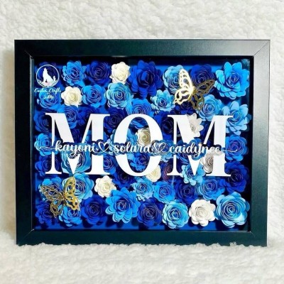 Personalized Mom Flower Shadow Box with Kid's Names Mother's Day Gift