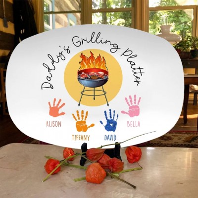 Personalized Grilling Plate with Kids Name for Dad Father's Day Gift