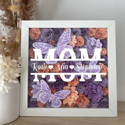 Personalized Mom Flower Shadow Box with Kid's Names Mother's Day Gift