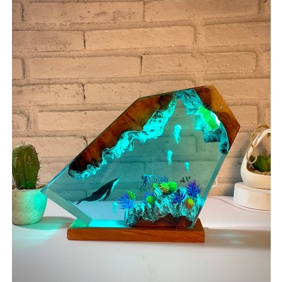 Humpback Whale and Jellyfish Ocean Resin Lamp