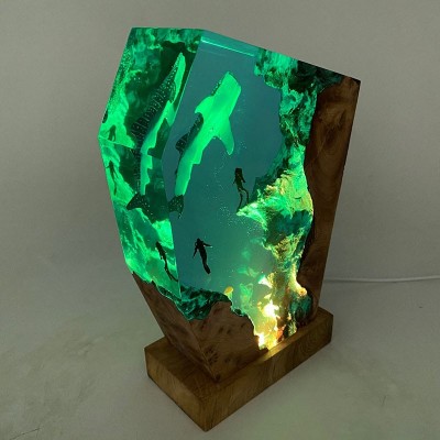 Whale Shark and Scuba Divers Ocean Resin Lamp