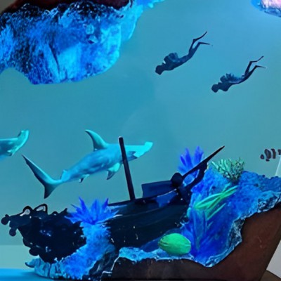 Hammerhead Sharks and Scuba Divers Ocean Resin Lamp