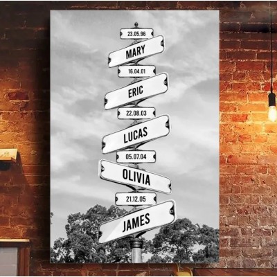 Where Love Never Ends Date of Birth of Children Street Sign Personalized Family Canvas Wall Art